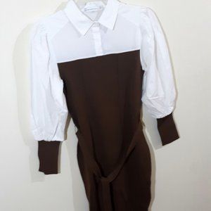 New York & Company Brown & White Shift Dress NEW